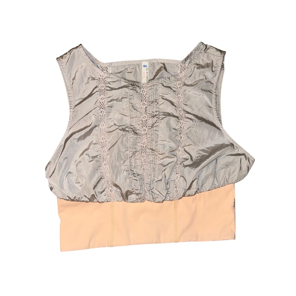 FP Movement Free People Crop Top Women Size S Silver Peach Lace Keyhole Back